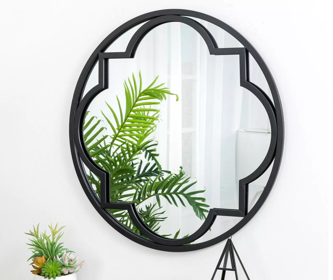 Black Quatrefoil-Accent Round Wall Mirror, (23.62") 3 Black Quatrefoil-Accent Round Wall Mirror, (23.62") - Image 3