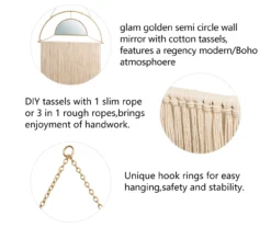 Brown Tassel-Accent Suspended Boho Semicircle Wall Mirror, (67.75") 11 Brown Tassel-Accent Suspended Boho Semicircle Wall Mirror, (67.75") -Cuisinart Store 810546453 5