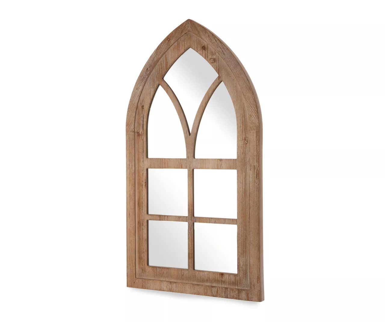 Natural Brown Arching Windowpane Wall Mirror, (40.16") 2 Natural Brown Arching Windowpane Wall Mirror, (40.16") - Image 2