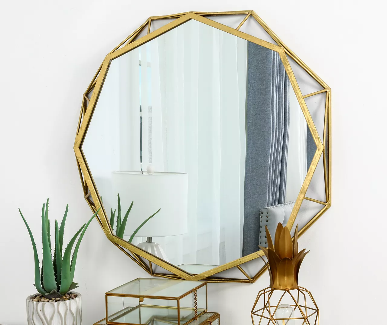 Gold Octagon Geometric-Border Wall Mirror, (28.15") 8 Gold Octagon Geometric-Border Wall Mirror, (28.15") - Image 8