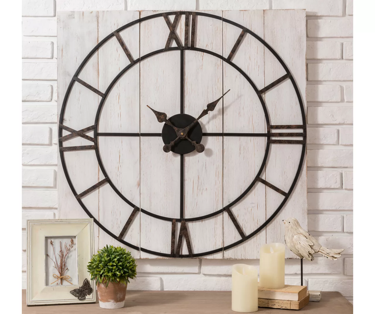 Black & White Distressed Roman Numeral 3-Piece Farmhouse Wall Clock Set, (31.5") 1 Black & White Distressed Roman Numeral 3-Piece Farmhouse Wall Clock Set, (31.5")