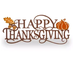 "Happy Thanksgiving" Leaves & Pumpkin Wordscript Wall Decor