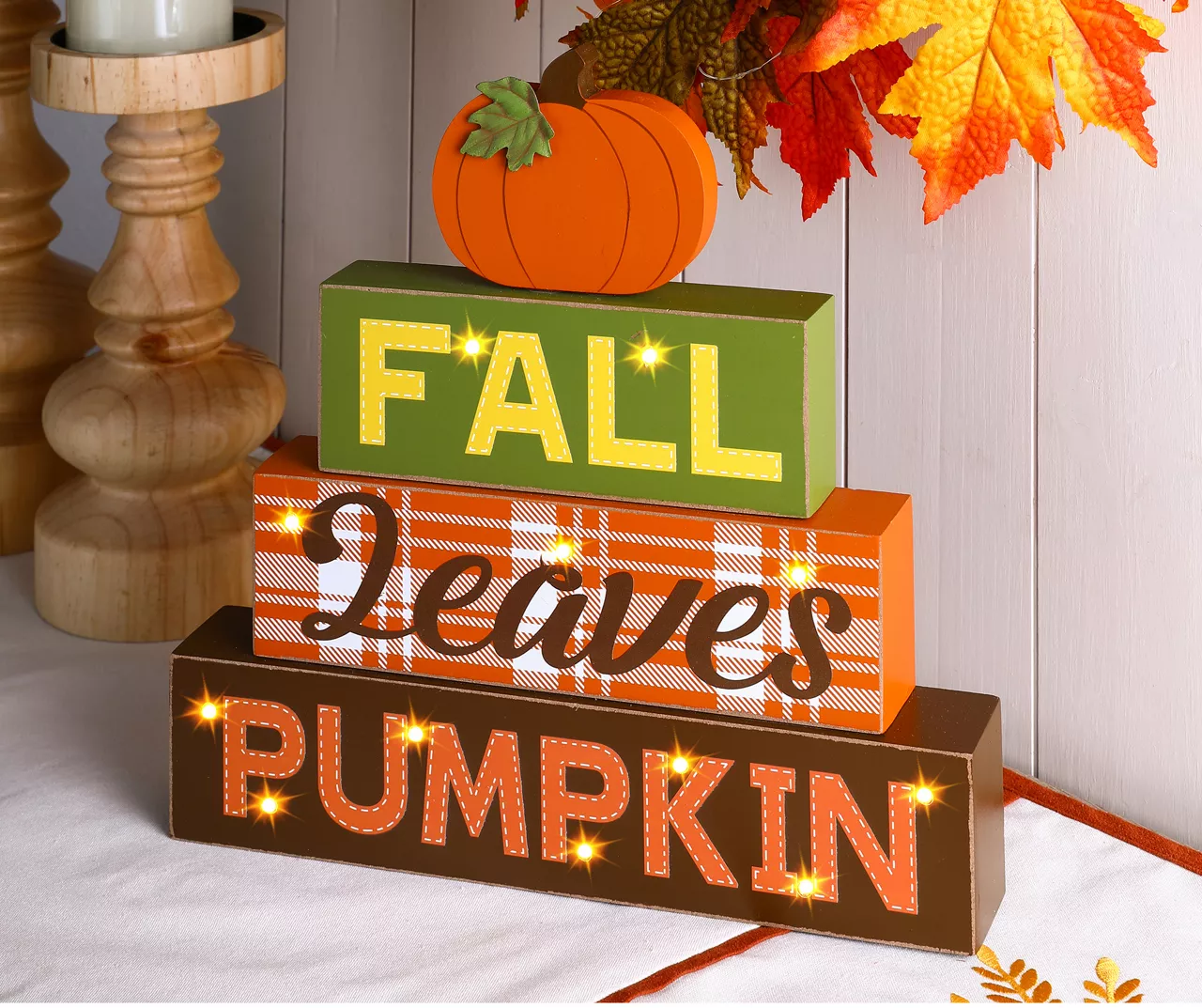 "Fall, Leaves, Pumpkin" Pumpkin & Letter Block LED Tabletop Decor 8 "Fall, Leaves, Pumpkin" Pumpkin & Letter Block LED Tabletop Decor - Image 8