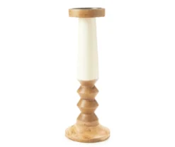 Brown & Beige 2-Tone Ripple-Pillar Candle Holder, (14")