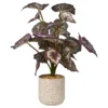 Red Artificial Begonia Plant In Beige Speckled Pot