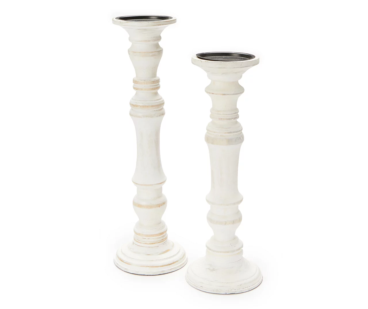 Whitewash Finial Pillar Candle Holder, (16") 2 Whitewash Finial Pillar Candle Holder, (16") - Image 2