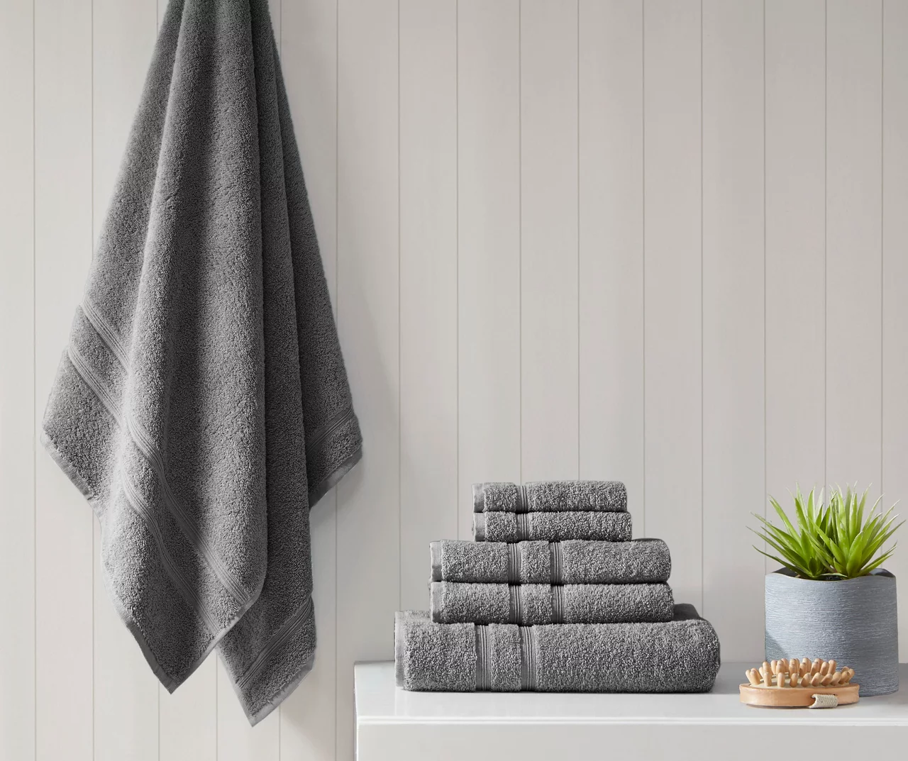 Aegan Charcoal Turkish Cotton 6-Piece Towel Set 2 Aegan Charcoal Turkish Cotton 6-Piece Towel Set - Image 2
