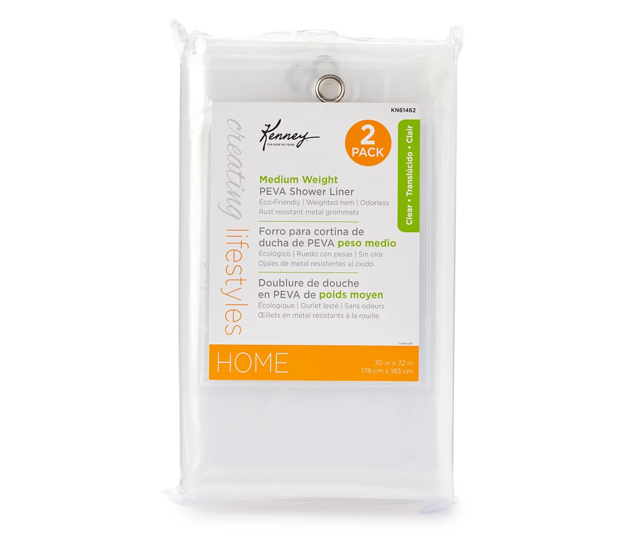 Clear Medium-Weight Microban PEVA Shower Liner, 2-Pack 1 Clear Medium-Weight Microban PEVA Shower Liner, 2-Pack