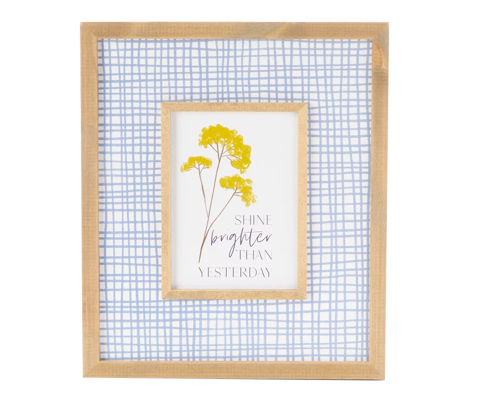 "Shine Brighter" Blue & White Floral Grid-Accent Framed Wall Plaque 1 "Shine Brighter" Blue & White Floral Grid-Accent Framed Wall Plaque