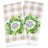 "Home Sweet Home" Tan & White Buffalo Check Kitchen Towel, 2-Pack