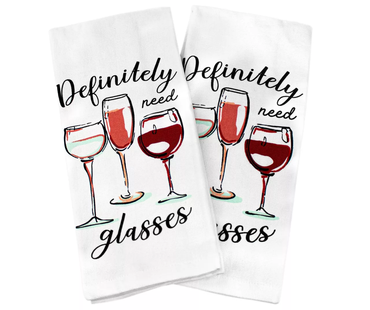 "Definitely Need Glasses" White & Red Wineglass Kitchen Towel, 2-Pack 1 "Definitely Need Glasses" White & Red Wineglass Kitchen Towel, 2-Pack