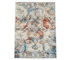 Geneva White & Blue Ornate Traditional Area Rug, (6' 7" X 9')