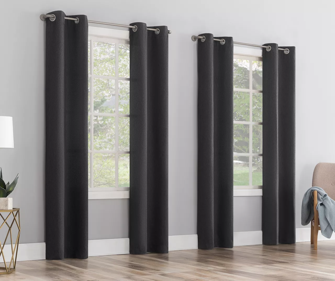 Baylor Charcoal Room-Darkening Grommet 4-Piece Curtain Panel Set, (84") 1 Baylor Charcoal Room-Darkening Grommet 4-Piece Curtain Panel Set, (84")