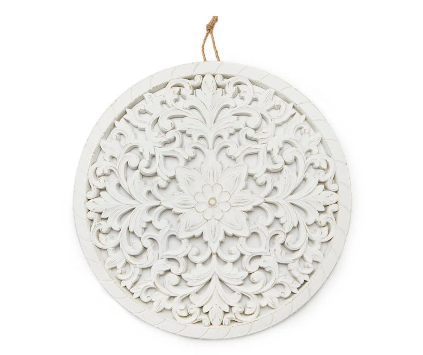 White Carved Medallion Round Wall Plaque 1 White Carved Medallion Round Wall Plaque