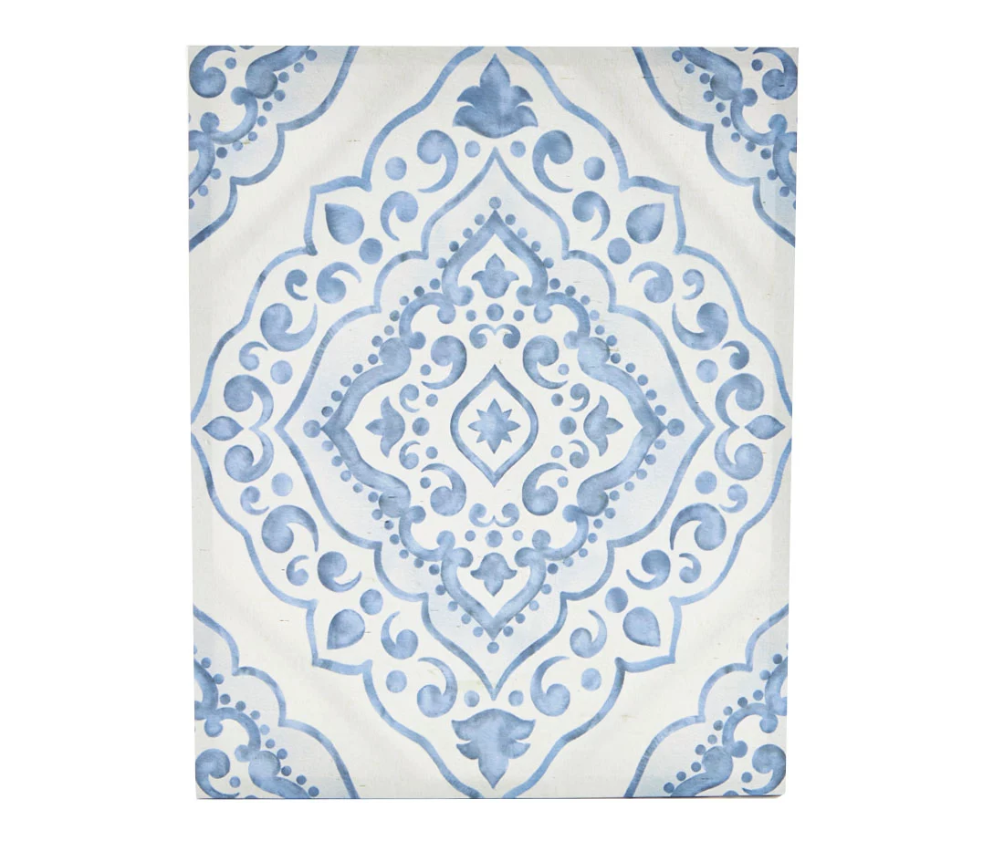 White & Blue Medallion Wrapped Canvas 1 White & Blue Medallion Wrapped Canvas