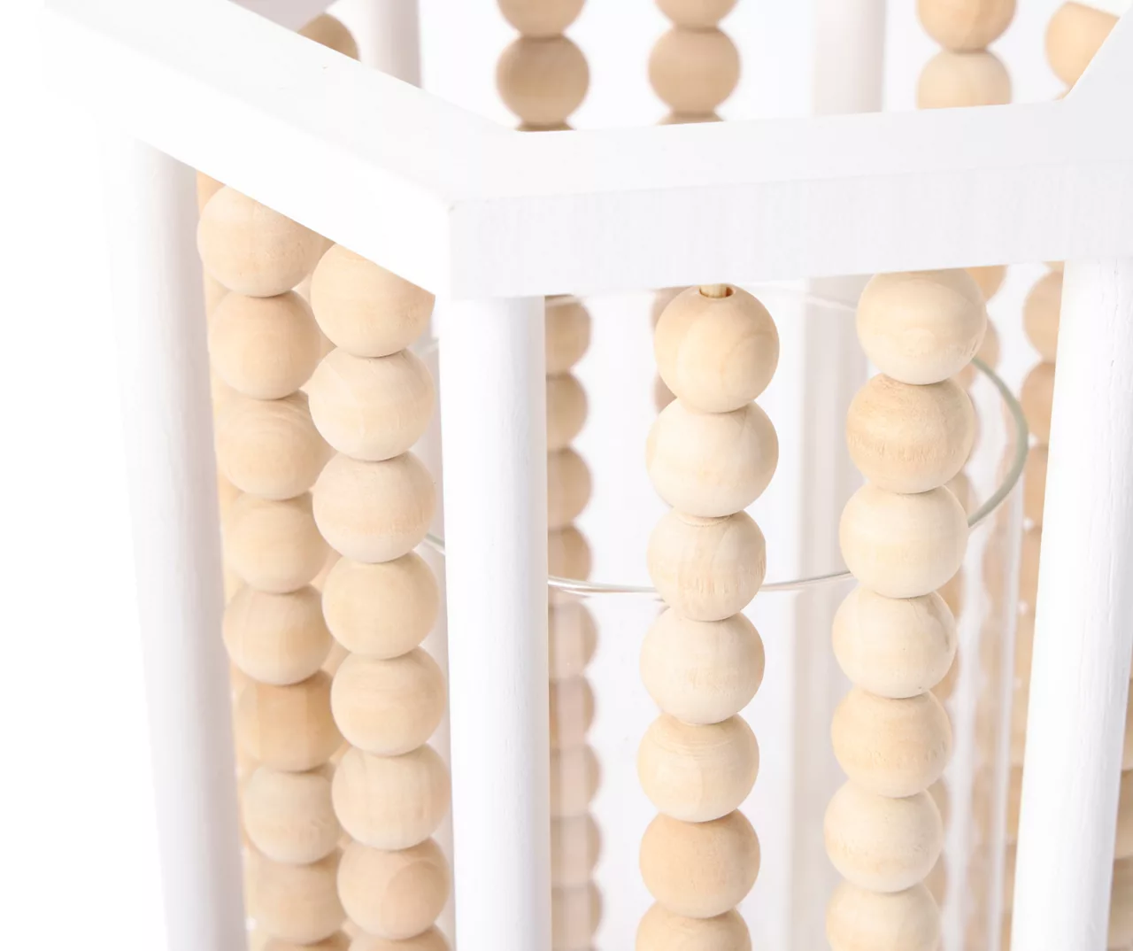 White & Light Brown Wood Bead Candle Holder 2 White & Light Brown Wood Bead Candle Holder - Image 2