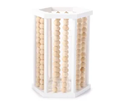 White & Light Brown Wood Bead Candle Holder