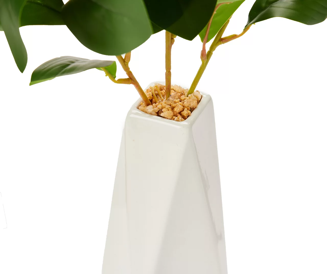 Green Artificial Leafy Stems With White Geometric Ceramic Vase 2 Green Artificial Leafy Stems With White Geometric Ceramic Vase - Image 2