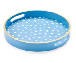 Blue & White Spots Round Decorative Tray