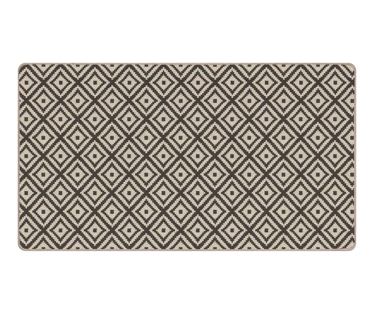 Beige & Charcoal Diamond Lattice Jacquard Kitchen Mat 2 Beige & Charcoal Diamond Lattice Jacquard Kitchen Mat - Image 2