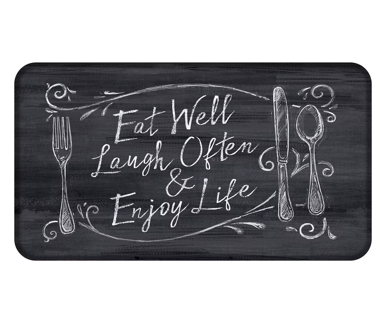 Real Living "Eat Well" Black & White Chalk Print Soft Step Kitchen Mat 2 Real Living "Eat Well" Black & White Chalk Print Soft Step Kitchen Mat - Image 2