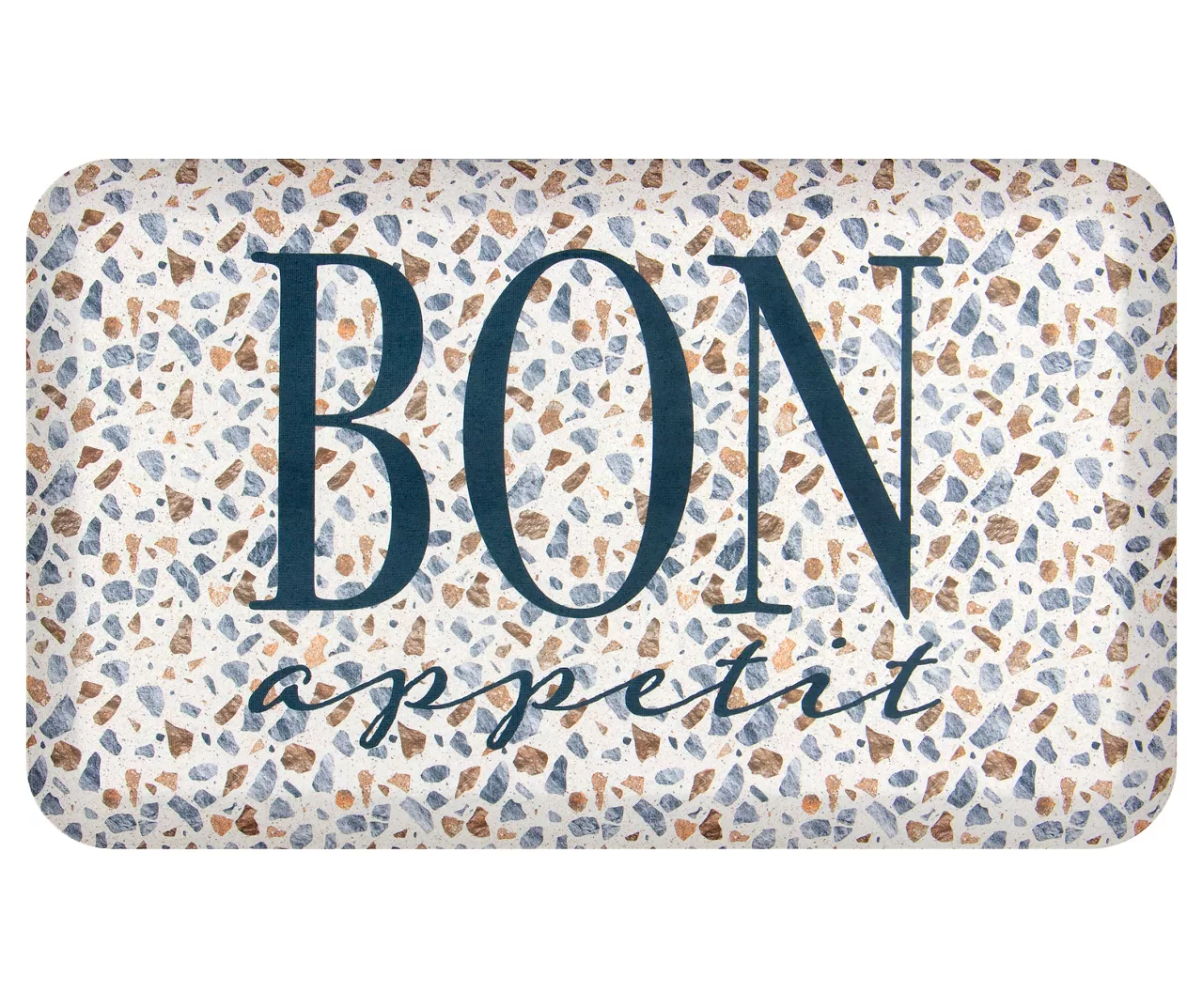 "Bon Appetit" Blue & Brown Abstract Soft Step Kitchen Mat, (18" X 30") 1 "Bon Appetit" Blue & Brown Abstract Soft Step Kitchen Mat, (18" X 30")