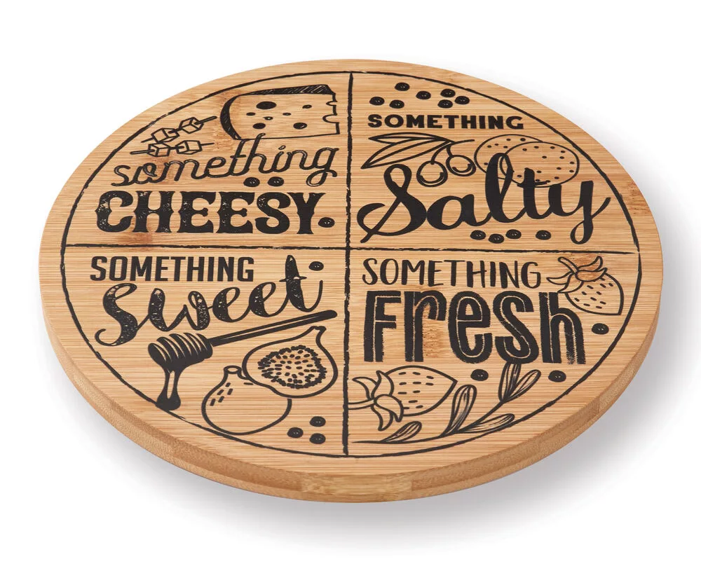 "Something Cheesy" Bamboo Lazy Susan Charcuterie Board, (10") 2 "Something Cheesy" Bamboo Lazy Susan Charcuterie Board, (10") - Image 2