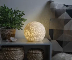Warm White Perforated Flower Globe Table Lamp, (6")