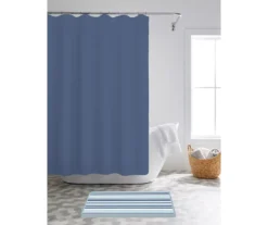 Blue 14-Piece Shower Curtain & Stripe Noodle Bath Rug Set