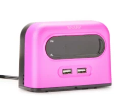 Sharp Metallic Pink Digital Alarm Clock With USB Ports -Cuisinart Store 810567267 2
