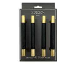 Hudson Home Gold & Faux Leather Drawer Pull Bars, 4-Pack