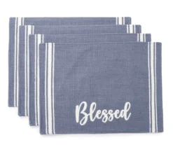 "Blessed" Blue & White Side-Stripe Placemat, 4-Pack