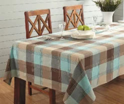 Mineral Blue & Brown Plaid Cotton Tablecloth -Cuisinart Store 810569771