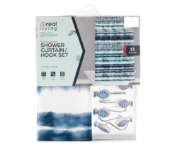Grecian Getaway White & Blue Ink Stripe 13-Piece Shower Curtain Set