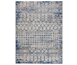 Jessica Blue & Cream Moroccan Geometric Area Rug, (5' X 7')
