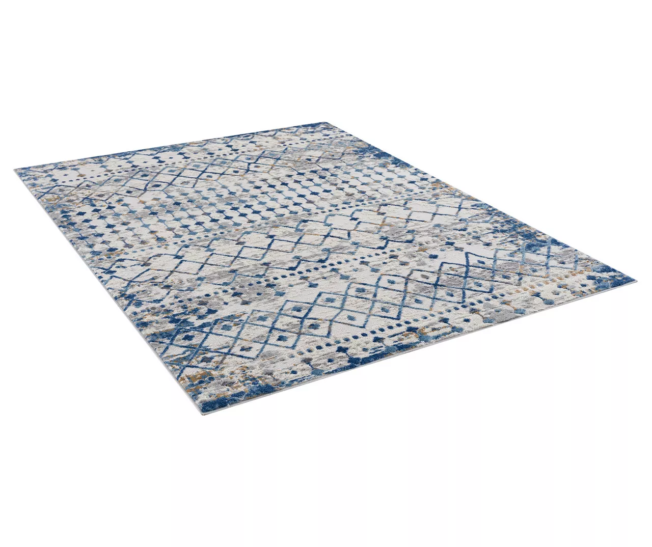 Jessica Blue & Cream Moroccan Geometric Area Rug, (5' X 7') 4 Jessica Blue & Cream Moroccan Geometric Area Rug, (5' X 7') - Image 4