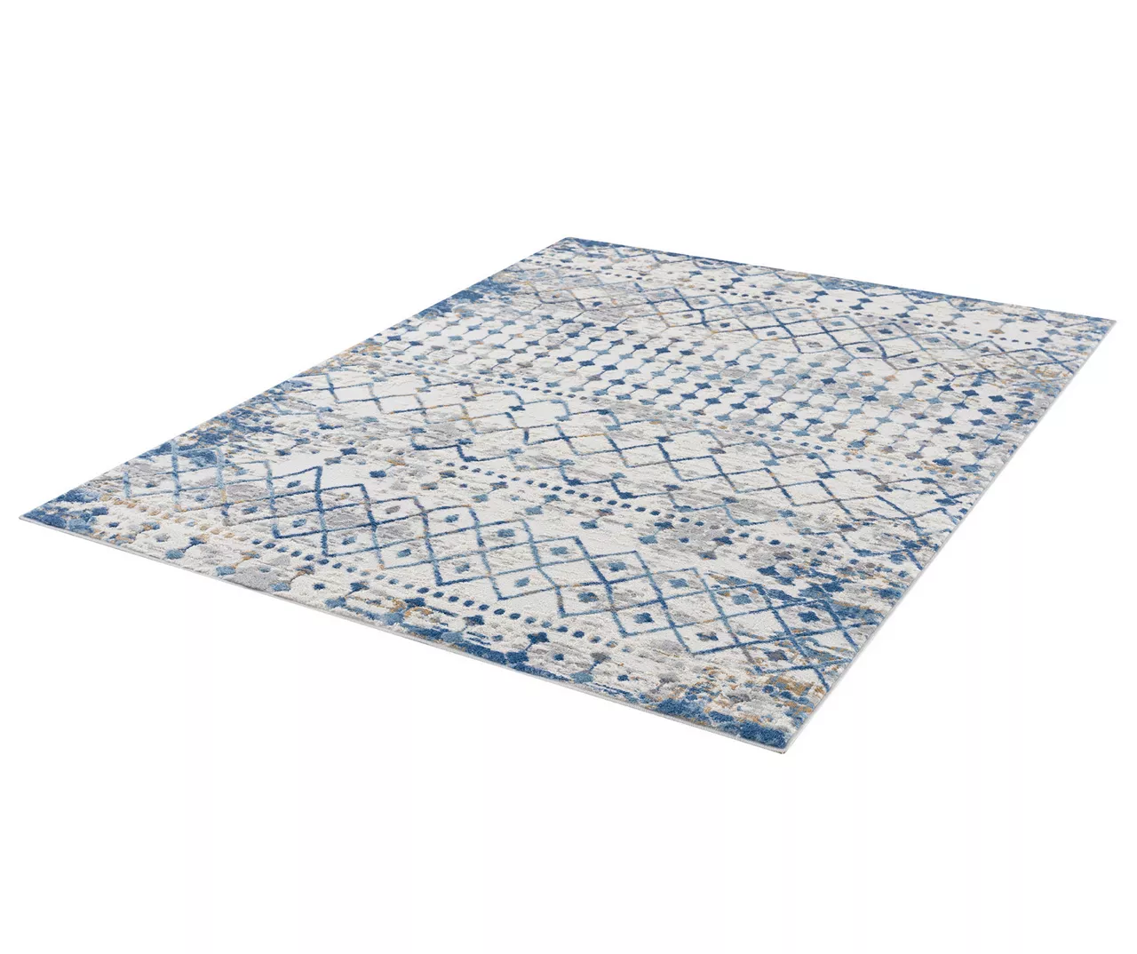 Jessica Blue & Cream Moroccan Geometric Area Rug, (5' X 7') 5 Jessica Blue & Cream Moroccan Geometric Area Rug, (5' X 7') - Image 5