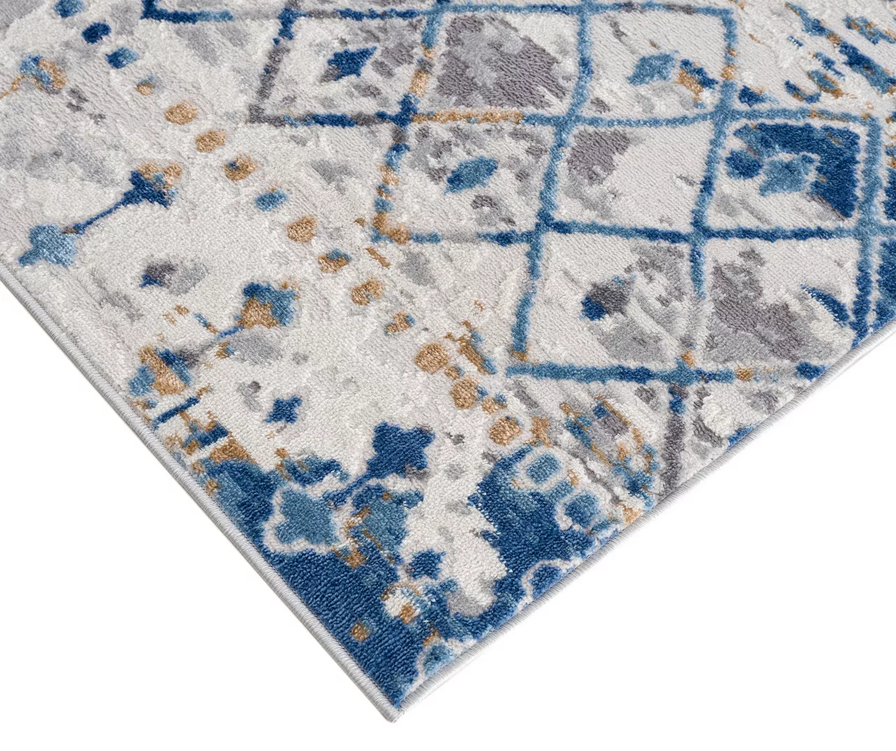 Jessica Blue & Cream Moroccan Geometric Area Rug, (5' X 7') 6 Jessica Blue & Cream Moroccan Geometric Area Rug, (5' X 7') - Image 6