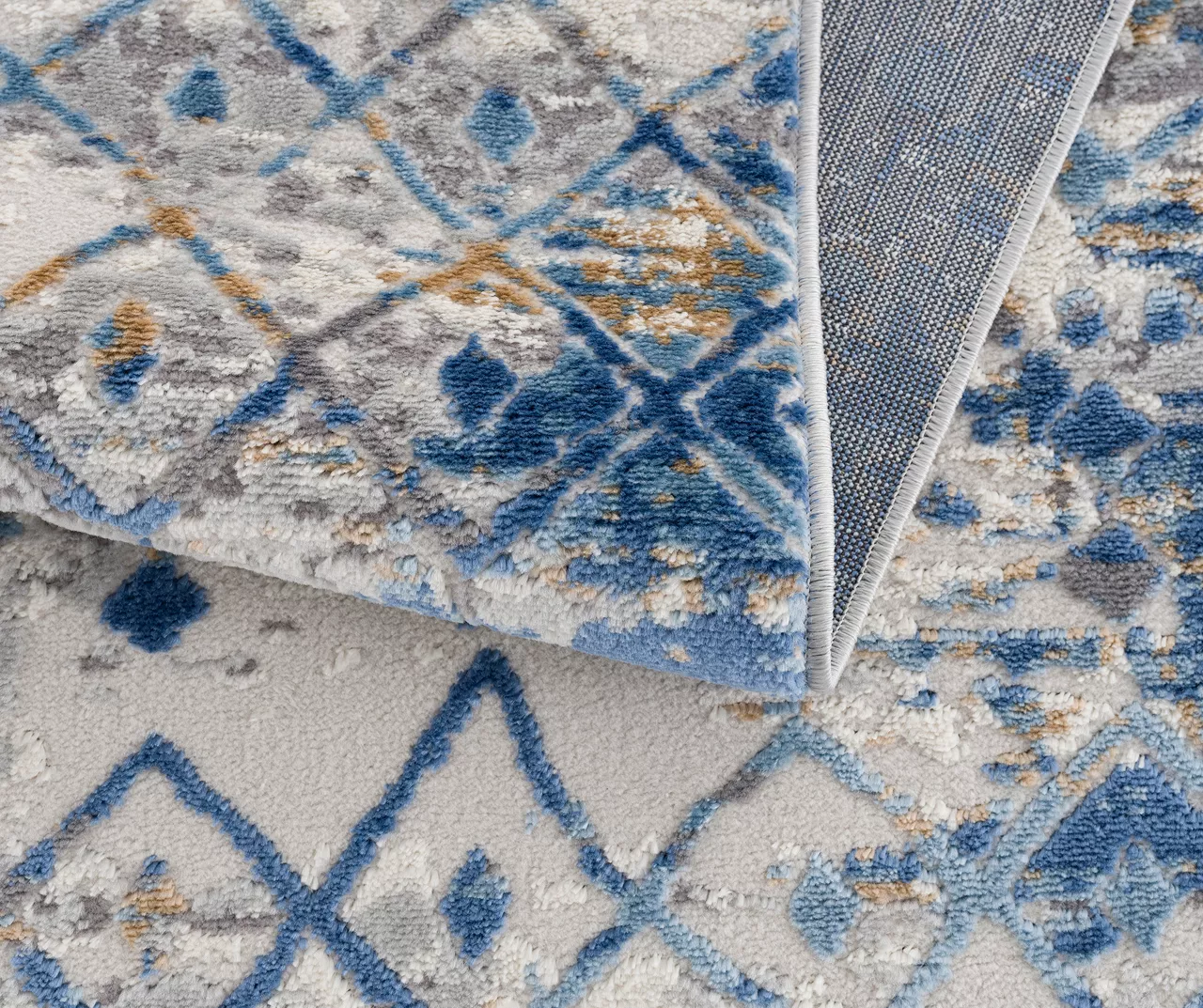 Jessica Blue & Cream Moroccan Geometric Area Rug, (5' X 7') 8 Jessica Blue & Cream Moroccan Geometric Area Rug, (5' X 7') - Image 8