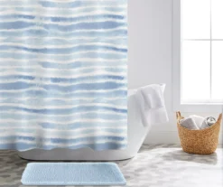 Adair Light Blue Watercolor & Faux Fur 14-Piece Bath Set