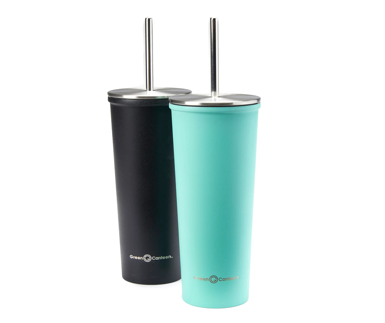 Teal & Black Double Wall Stainless Steel Straw Tumbler, 2-Pack 1 Teal & Black Double Wall Stainless Steel Straw Tumbler, 2-Pack