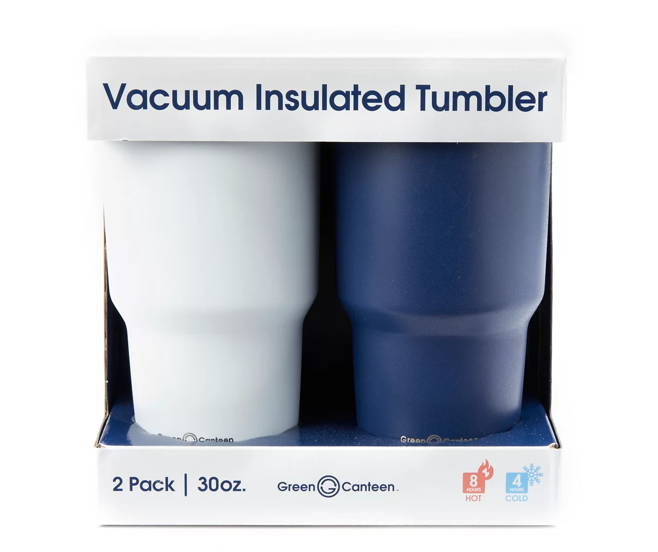 White & Navy Double Wall Stainless Steel Travel Tumbler, 2-Pack 2 White & Navy Double Wall Stainless Steel Travel Tumbler, 2-Pack - Image 2