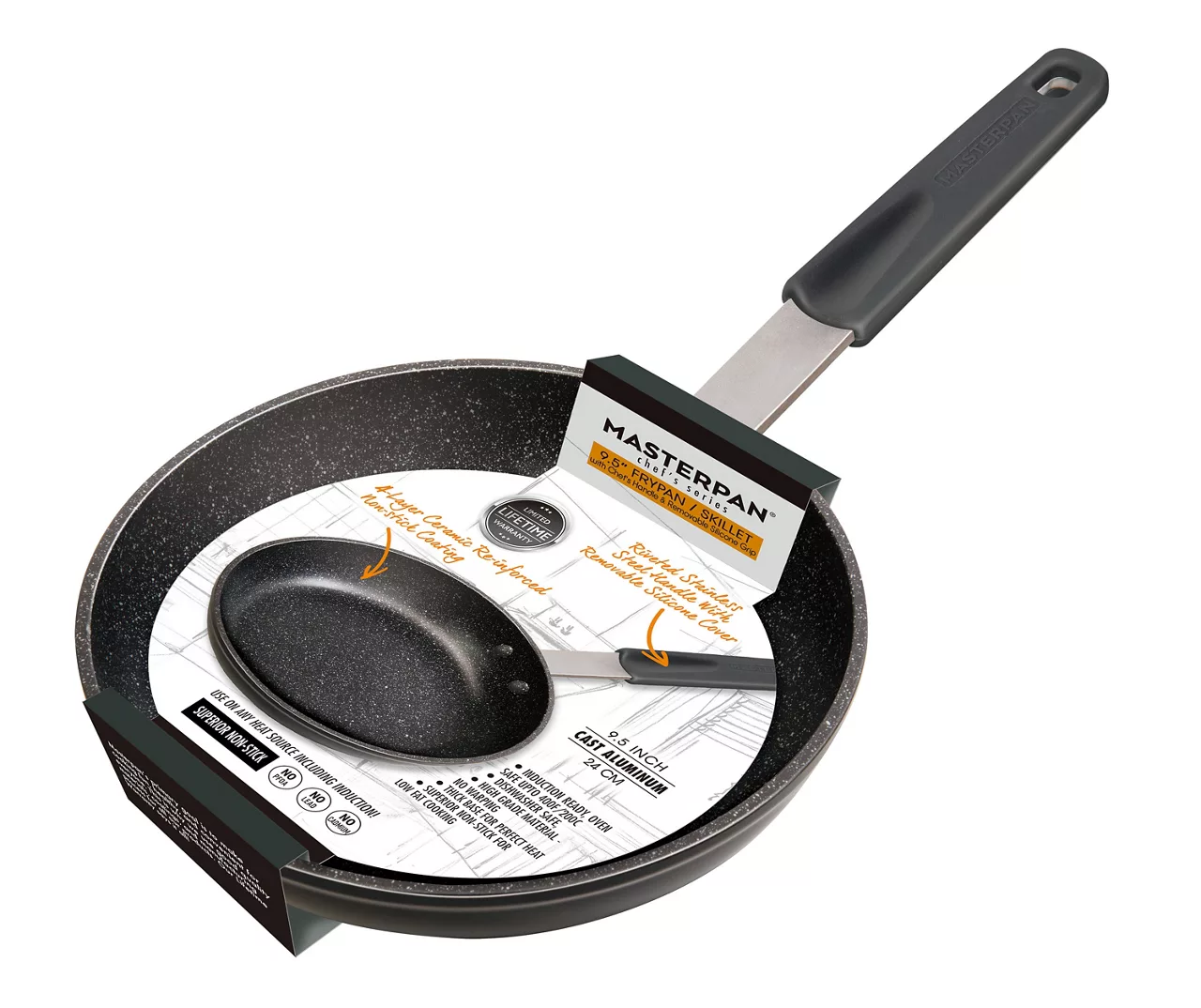 Masterpan 9.5" Black Speckled Non-Stick Aluminum & Stainless Steel Fry Pan 3 Masterpan 9.5" Black Speckled Non-Stick Aluminum & Stainless Steel Fry Pan - Image 3