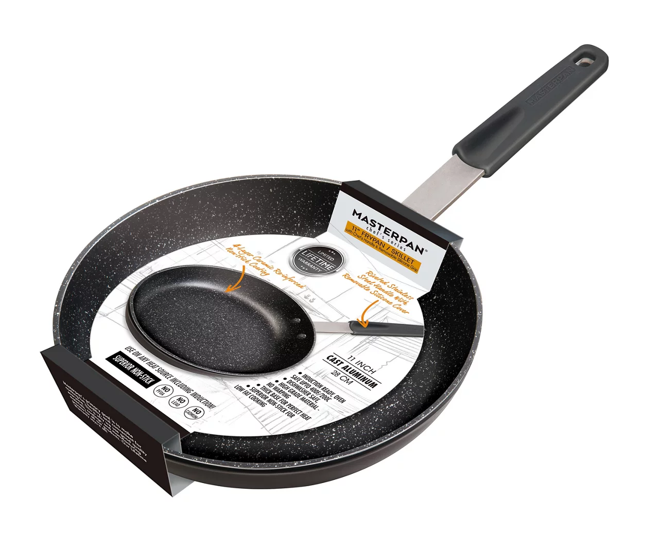 Masterpan 11" Black Speckled Non-Stick Aluminum & Stainless Steel Fry Pan 5 Masterpan 11" Black Speckled Non-Stick Aluminum & Stainless Steel Fry Pan - Image 5