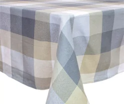 Cuisinart Oyster Gray & Tan Plaid Fabric Tablecloth