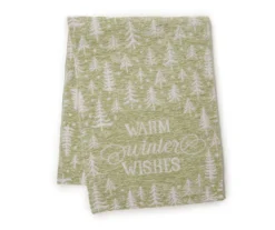 Arctic Enchantment "Warm Winter Wishes" Green & White Tree Pattern Table Runner