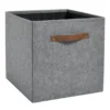 13" Gray Felt Bin With Faux Leather Handle