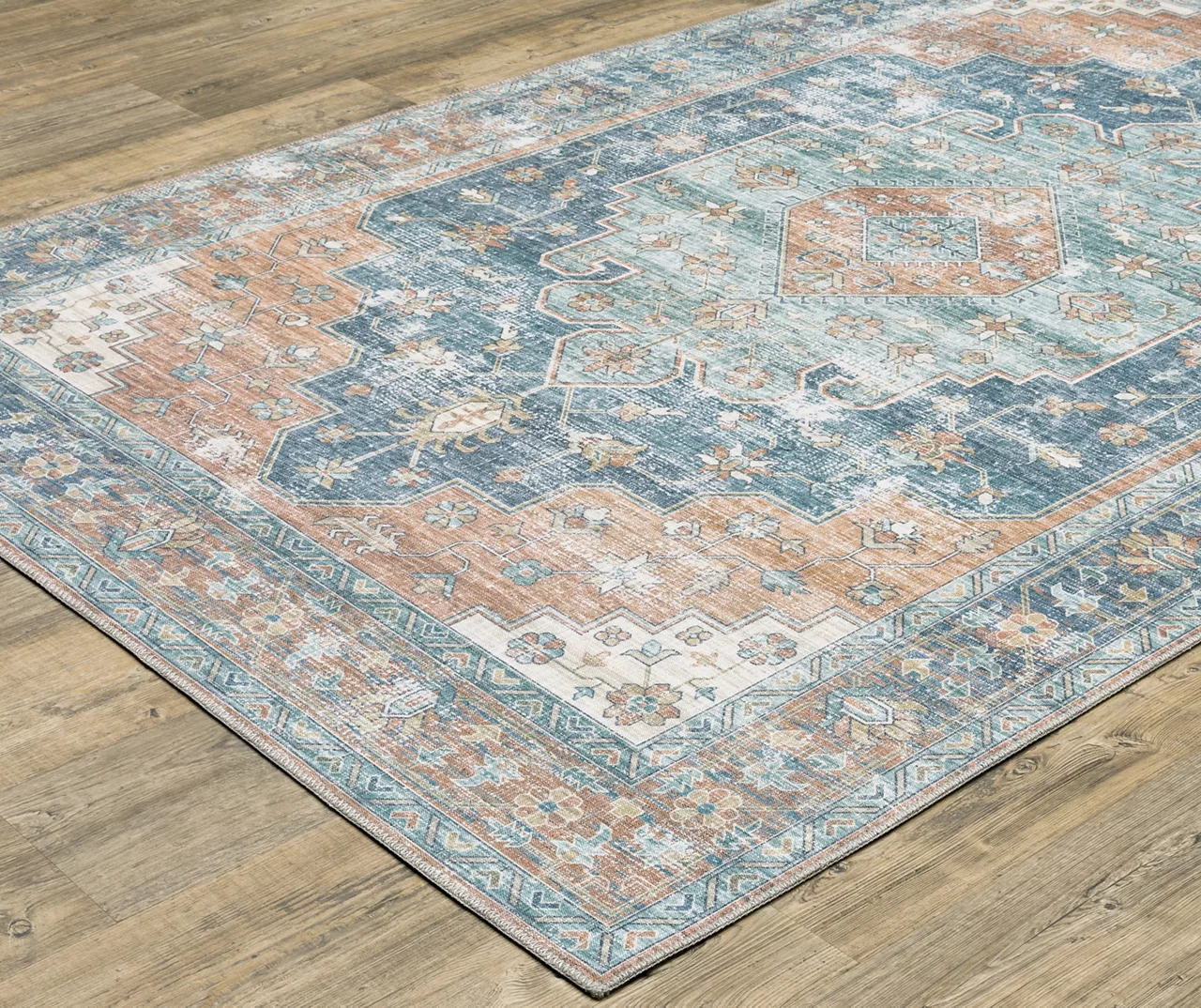 Mychael Rust & Blue Geometric Floral Area Rug, (2' X 8') 2 Mychael Rust & Blue Geometric Floral Area Rug, (2' X 8') - Image 2