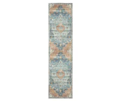Mychael Rust & Blue Geometric Floral Area Rug, (2' X 8')