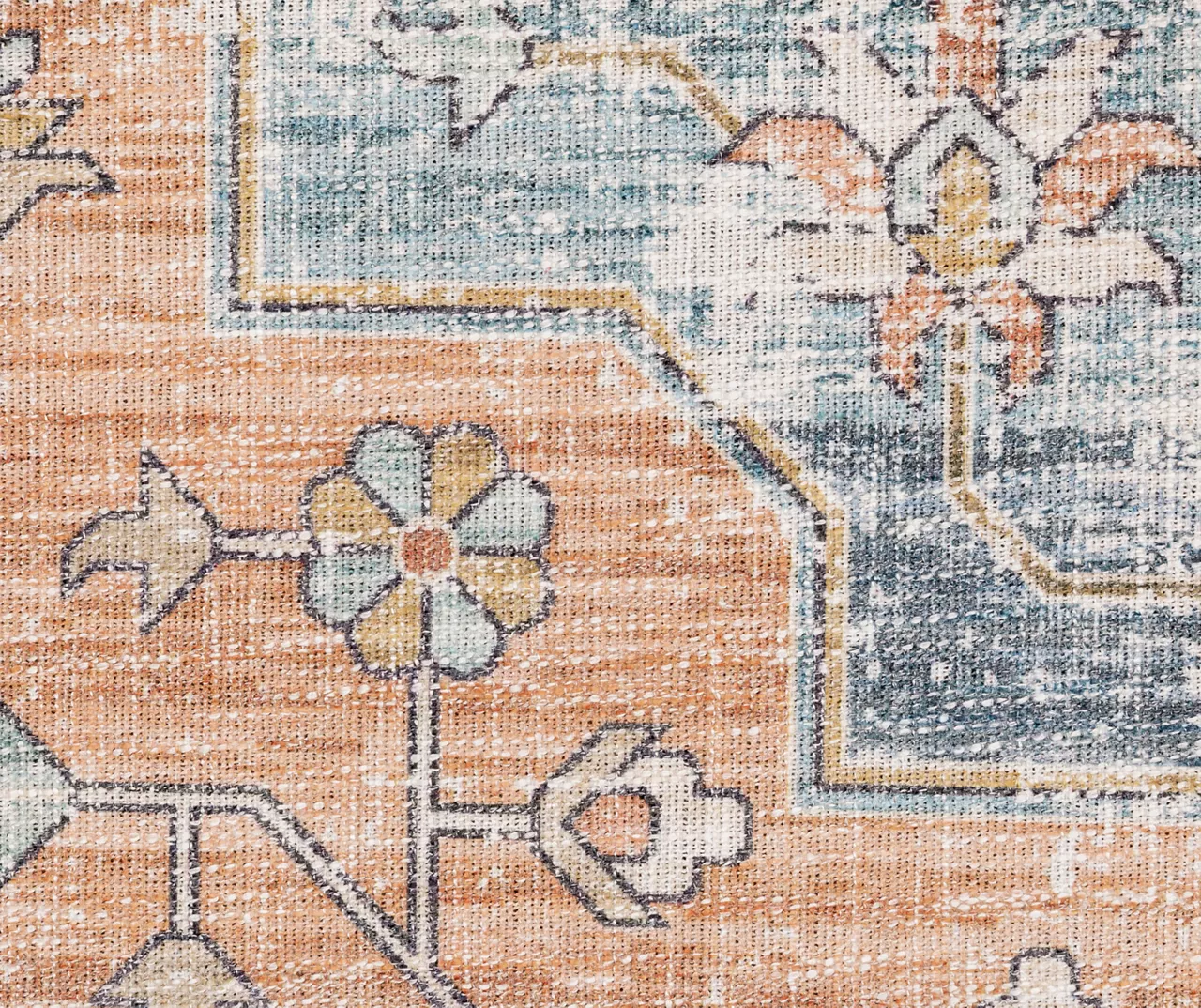 Mychael Rust & Blue Geometric Floral Area Rug, (2' X 8') 4 Mychael Rust & Blue Geometric Floral Area Rug, (2' X 8') - Image 4